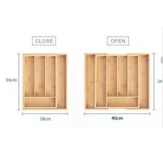 竹製可伸縮抽屜分隔板收納盒 - 銀器餐具廚房刀具文具整理, 7格伸縮39*34*5, 1個