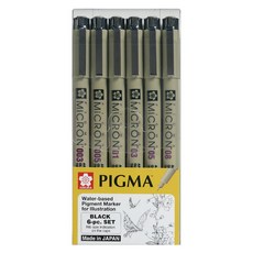 PIGMA 마이크론 볼펜 6p 세트, 블랙, 1세트