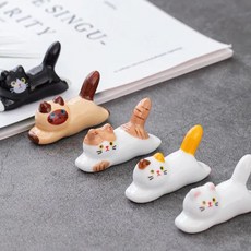 디에르니 귀여운 고양이 도자기 수저받침 숟가락 젓가락 받침대 5개 세트, 1세트, 고양이 5종