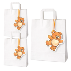 포포샵 키치 선물 종이 쇼핑백 + 행택5종 세트, 3개, 화이트+해피베어