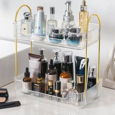 2단 선반 화장품 진열대 네일 향수 컵 보관함 정리함 트레이 악세사리 립스틱 정리대 욕실, G. 2단 광택 크리스탈 클리어 확장형 보관, G. 2단 광택 크리스탈 클리어 확장형 보관