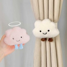 구름 커튼끈 고정 스트랩 장식용 타이백 바인딩 버클, 1개, 5. 흰색 1개 + 분홍색 1개