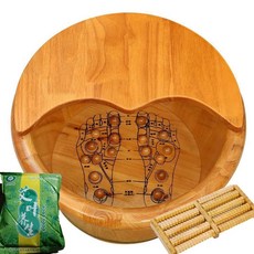 香柏木養生泡腳盆，實木足浴桶，穴位按摩泡腳木桶，台灣快速發貨, 艾葉/100+穴位 30圓邊+蓋+按, 1個