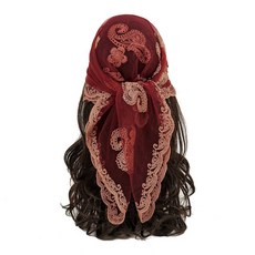 레이스 자수 반다나 스퀘어 스카프 우아하고 통기성 좋은 실크 여성용 자외선 차단 가벼운 숄 헤어밴드, 8