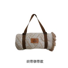 裏屋 春遊野餐墊 附皮革綁帶 戶外露營防潮地墊 杏色, 奶咖肌理野餐布織帶款（不含防潮墊）,130*180cm