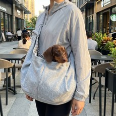 반려동물 강아지 소형견 애견 안전고리 어깨편한 크로스백 포대기 슬링백 산책 이동가방, 그레이, 1개