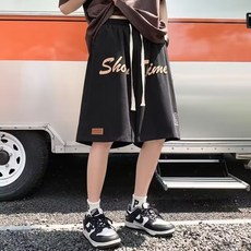 美式運動休閒短褲男夏季薄款籃球沙灘中褲INS潮牌寬鬆五分褲潮牌潮流歐美最新款式, 黑色,2XL（適合90-105KG）