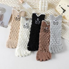 해피유통 여성용 귀여운 캐릭터 디자인 면 봄가을 오발 양말 통기성 좋은 발가락 양말 LWJ