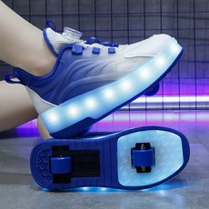 4륜 LED 롤러슈즈 휠리스운동화 바퀴달린 운동화 롤러스케이트운동화(멋진 운동에 필수 균형 감각을 키우기에 필수), 28（190）, 090 블루