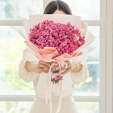 마음담은집"1000일 동안" 시들지 않는 보존화 안개꽃다발 (LED+엽서+꽃다발), 중형, 핑크
