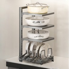 높이조절 후라이팬 냄비 정리대, 다크 그레이, 1개, 4단