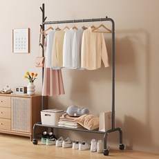 Wanadone 鐵製立架式移動收納掛衣架, 黑色