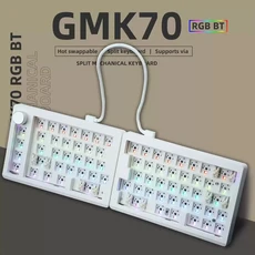 GMK70 분할 키보드 가스켓 구조 핫 스왑 가능 3모드 RGB 2.4g 맞춤형 기계식 무선/유선 PC 액세서리, 01 Gray wood-V4, 06 GMK70-no keycap