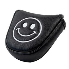 GOOACTION Golf Mallet 퍼터 헤드커버 스마일 자수 포함 네이비 블루 가죽 질감 자석 잠금 방수, 2-블랙