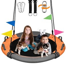 나무 그네 받침 스윙 감각통합 109cm 하중 408kg 움직임 보조 유아 스트랩 360도 회전 조절 작업, 그레이 및 오렌지