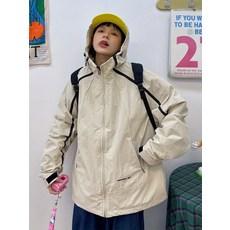 日系連帽防曬衝鋒衣外套女春秋季新款寬鬆bf美式複古潮牌休閒夾克