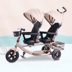 쌍둥이 세발 자전거 선물 트윈 골드 더블 2인용 쌍둥이자전거, 샴페인골드 두꺼운프레임 더블유모차