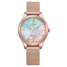 CITIZEN 星辰 EM0508-80D 光動能櫻花白蝶貝米蘭帶女錶
