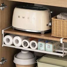 공중부양 무타공 철제 다용도 언더선반 공간활용 확장형 걸이형 수납정리대, 흰색, 1개