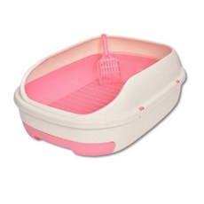 【超大空間 63cm】半封閉雙層抽屜式貓砂盆 松木砂可用 開放式雙層貓砂盆 抽屜式貓砂盆 貓砂盆 貓廁所, 1個, 櫻花粉, 櫻花粉