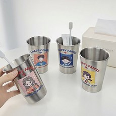 不銹鋼家居牙刷杯簡約防黴漱口杯創意洗漱杯耐髒家庭款加厚防摔款, 1個, 【爸爸+媽媽】不銹鋼銀色漱口杯