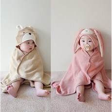 국산 아기 후드타월 목욕가운 베이비타올 곰토끼 출산선물, 베이지, 1개