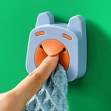 욕실 부착식 타월 걸이 귀여운 토끼 캐릭터 디자인 주방 행주 수건 걸이 벽면, 1개, 오렌지