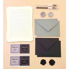 투투텐텐 편지지 10P + 봉투 4P + 스티커 8P + 펜 2P, 1개, 블랙그레이