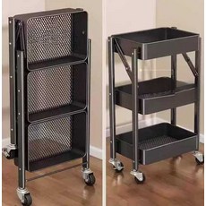 바퀴달린 틈새 선반 접이식 3단 폴딩 이동트레이 철제, 1개, 3. 4단 흰색 망 프레임