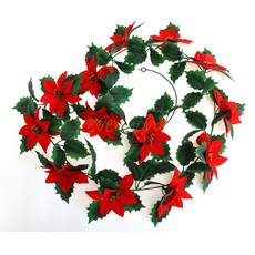 ONE데코 포인세티아 조화 크리스마스 꽃 가랜드 Xmas 리스 스웨그 DIY 벽난로 트리 장식 파티룸 꾸미기 플라워 겨울 꽃, 1개, 레드