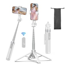 NICESUN 무선 블루투스 스마트폰/카메라/고프로 올인원 셀카봉 삼각대 C타입 리모컨 130cm P13, 화이트