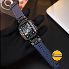 九圓科技 套裝 鈦合金秒變Ultra保護殼 金屬錶帶 新品來襲 智慧型手錶錶帶 簡易安裝 保護熒幕 錶帶 適用於Apple Watch 11 10 9 8 SE 46mm 49mm 42mm, 鈦合金秒變殼-原機黑,44MM, 1個