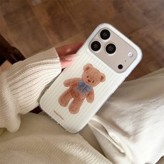 韓風卡通條紋玩偶小熊適用iPhone17蘋果16ProMax/15/14手機殼高級, 1件, 雙層-條紋玩偶小熊 單殼:蘋果17ProMax