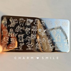 네일 템플릿 만화 캐릭터 스탬핑 플레이트 프렌치 라인 기하학 꽃 잎 동물 이미지 스테인레스 스틸 아트 스텐실, 옵션06) CJT-039, 1개