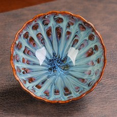 七彩孔雀蓮花陶瓷茶杯 大號主人杯 建盞茶盞 妖妃茶杯 窯變茶杯 幻彩蓮花冰裂杯 台灣現貨速發, 1個, 1★窯變青絨羽直徑9.2