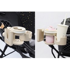 嬰兒手推車杯架 寵物推車奶瓶飲料手機架, 1個, 2024三合一頂級款（卡其色）