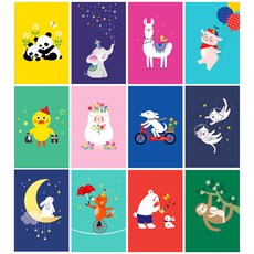 마음담아 일러스트 엽서 모음 120장 1세트, 비비드동물 120장