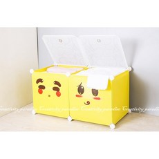 Q萌表情收納籃 含蓋 DIY簡易組裝 衣服整理箱 洗衣籃, 藍色加蓋
