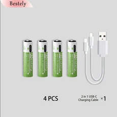 타입-C AAA 충전식 배터리 USB 1.5V 리튬 대용량 마우스 지문 잠금 핸들 빠른 충전 가능, 11 4 pcs AAA Batteries