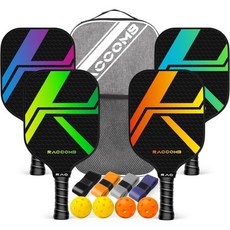카본 섬유 피클볼 라켓 흑연 세트 2개 폴리머 허니컴 코어 4개 미끄럼 방지 땀 흡수 그립 선수용 전문, 녹색--4 패들