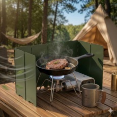 더웅 다각설치 접이식 버너 바람막이 + 파우치 세트, 1세트, 그린