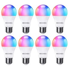 Mochiba 스마트 Wi-Fi LED 전구 알렉사 및 구글 홈 어시스턴트와 호환 음악 동기화 멀티 컬러 변경 전구 A19 E26 10W 900LM (80W 동급) 8팩