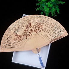 折扇 扇子 扇子古風折疊雙麵中國風手工木扇檀香扇折扇鏤空古典舞蹈隨身, 香木 牡丹鳳凰, 1個