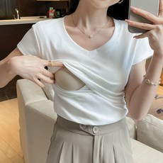 모유수유 임부티셔츠 면티 출산후 산모 편안한 가볍게 막입는 젖먹이기편한