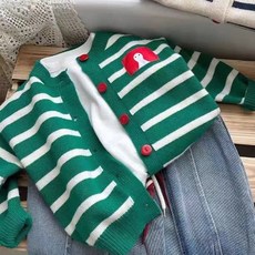 小不點兒 女童針織開衫，條紋百搭，春秋新款毛衣外套