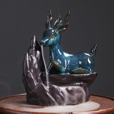 原創陶瓷倒流香薰爐家居擺件高山流水小鹿瀑布香薰爐工藝品, 高山流水小鹿