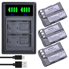 호환 Batmax EN-EL3E 배터리LED USB 듀얼 충전기 니콘 D30 카메라용 1800mAh