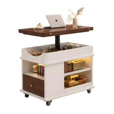 한결가구 리프트업테이블 이동식 수납 소파테이블 높이조절 쇼파테이블 거실사이드 공간활용, 화이트블랙