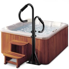 LMRSTOO 양방향 온수 욕조 난간 360도 회전 옵션이 있는 48-57인치 조절 가능한 높이의 SPA 승하차가 실내 및 실외용 700LBS 사이드 블랙, 온수 욕조 난간 조절 가능한 높이 48-57인치 360, 1개