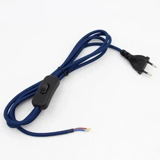 AC 220-250V EU 플러그 전원 코드 스위치 케이블로 덮인 패브릭 천, 06 Dark blue, 1개